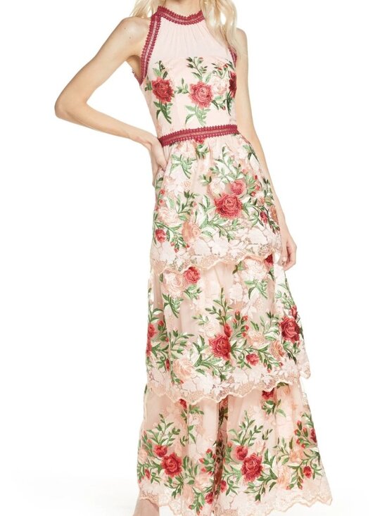 Chi Chi London Dresses & Skirts - Chi Chi London: Rosaleen Embroidered Mesh Gown - Size 8